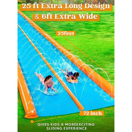 Sloosh Double Lane Water Slide,25Ft X 6Ft Heavy Duty Lawn Water Slip and Slide w