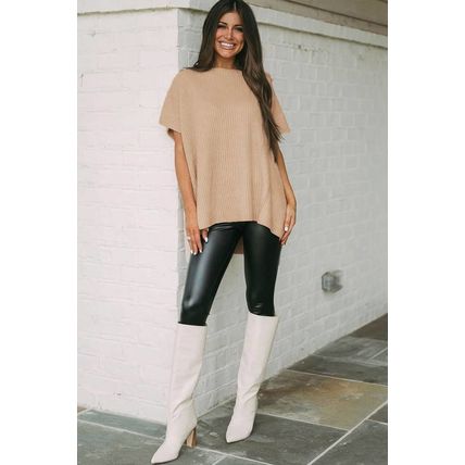 Apricot Short Sleeve Side Slit Oversized Sweater