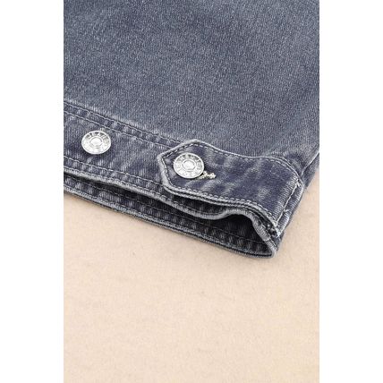 Gray Chest Pockets Drop Shoulder Loose Denim Jacket