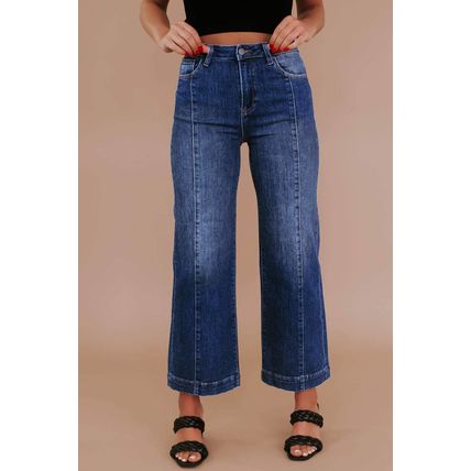 Navy Blue Plus Size Seamed Wide Leg High Waist Jeans