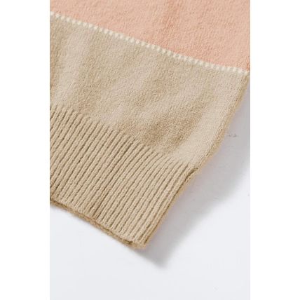 Dusty Pink Color Block Lantern Sleeve Drop Shoulder Sweater