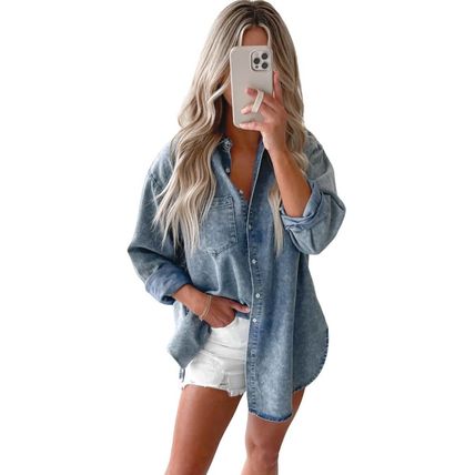 Sky Blue Vintage Washed Chest Pocket Denim Shirt