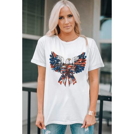 White American Flag Eagle Print Independence Day Tee