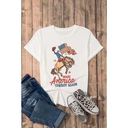 White MAKE AMERICA COWBOY AGAIN Graphic Crewneck Tee