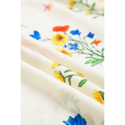 White Floral Short Puff Sleeve Contrast V Neck Print Blouse