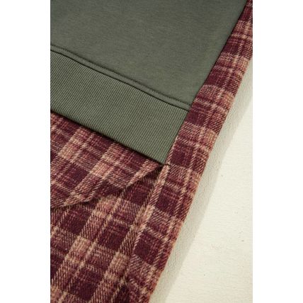 Moss Green Vintage Plaid Patchwork Drop Shoulder Sweatshirt