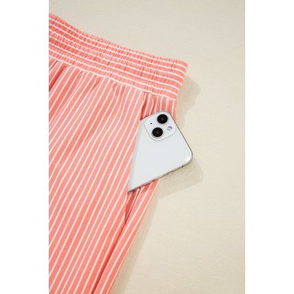 Orange Stripe Loose Polo T Shirt and Shorts Plus Size 2pcs Outfit