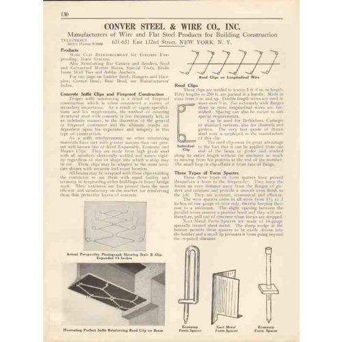 conver steel wire company 1931 concrete soffit clips vintage catalog