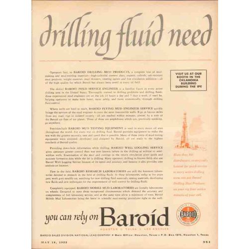 baroid 1953 national lead drilling fluid oil gas well mud vintage ad