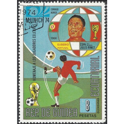 EQUITORIAL GUINEA, FOOTBALL, Eusebio, blue 1973, 8pta