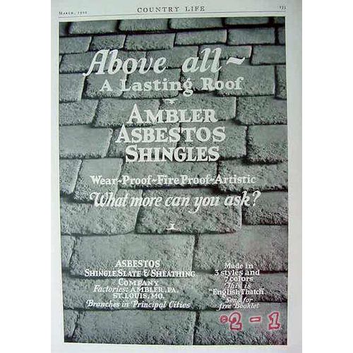 ASBESTOS SHINGLE SLATE SHEATHING 1929 ambler lasting roof vintage ad