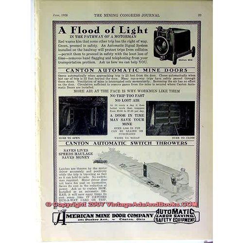 AMERICAN MINE DOOR COMPANY 1928 Mining light vintage ad