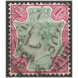 India 1892 SG105 1 Rupee Green & Rose Good/Fine Used ... ..