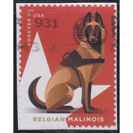 USA, 2019 (55c) Military Working Dogs, SG 6021 (Scott #5407), used on piece.