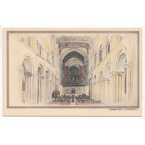 Rochester Cathedral Interior Kent Colour Sketch Postcard RC2