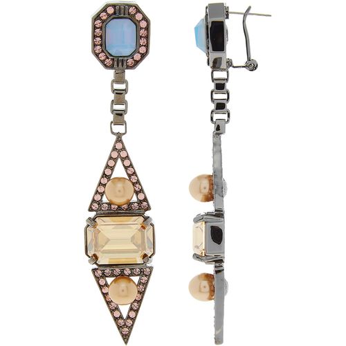 MAWI LONDON Hematite Plated Crystals and Pearl Drop Earrings BNIB