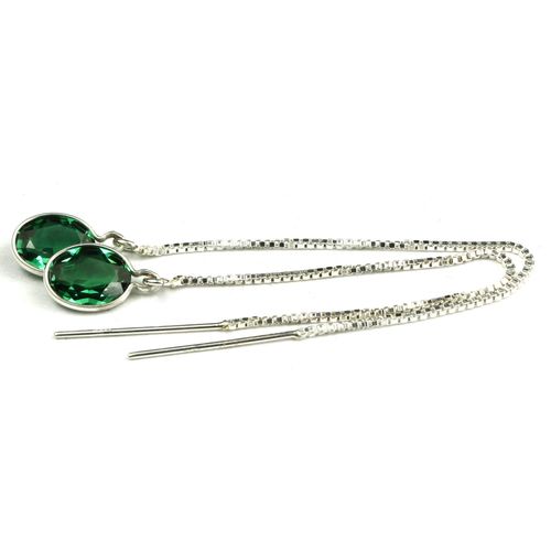 Russian Nanocrystal Emerald, 925 Sterling Silver Threader Earrings, SE005