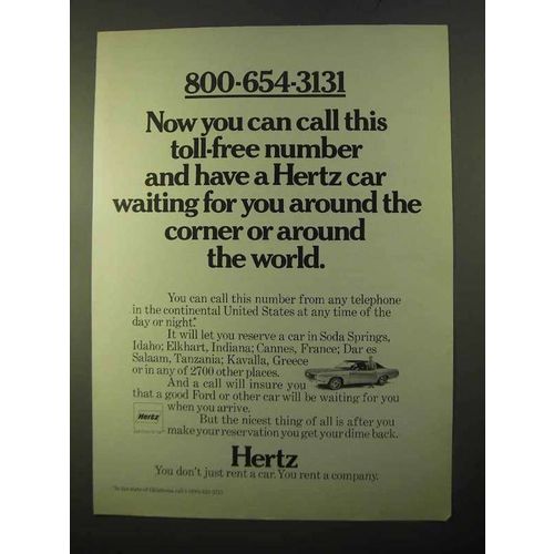 1970 Hertz Rent-a-Car Ad - Call This Number