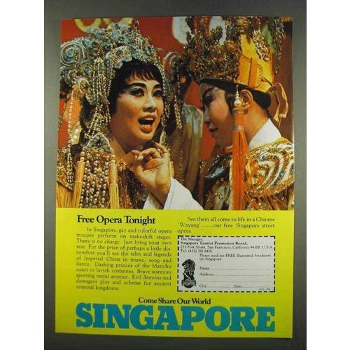 1974 Singapore Tourism Ad - Free Opera Tonight