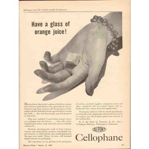 DU PONT 1943 Have glass of orange juice concentrated syrup vintage ad