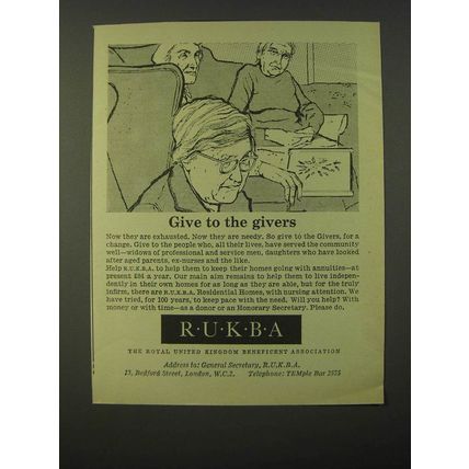 1964 RUKBA Royal United Kingdom Beneficent Association Ad - Give to the givers