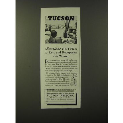 1938 Tucson Arizona Ad - America's No. 1 Place to rest and recuperate