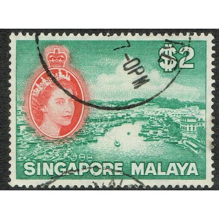 Singapore 1955 Definitive Issue $2 Blue Green and Scarlet SG51 FU