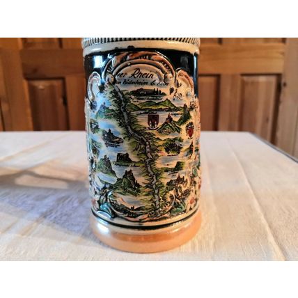 2 x Vintage, West German, Stoneware, Beer Steins, Pewter Lids, Decorative