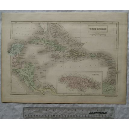 1850 Black's steel engraved map West Indies & Jamaica