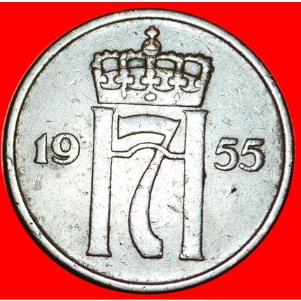 ⰆCROWN (1952-1957):NORWAY★5 ORE 1955★HAAKON VII 1905-1957★LOW START★ NO RESERVE!