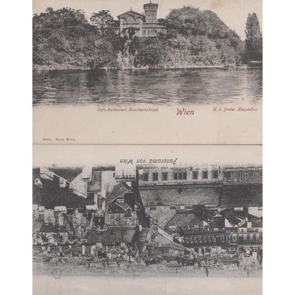 Wien Panorama Cafe Restaurant Konstantinhuel 2x Antique Austrian Postcard s