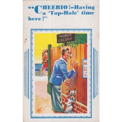 Peeping Tom at Nudist Colony Hole In Fence 1970s Postcard