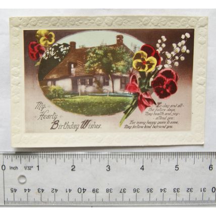 vintage postcard My Birthday Wishes - Thatched Cottage