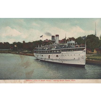ZAYIX Postcard Great Lakes Steamer SS CITY OF SOUTH HAVEN Leaving Port c1907