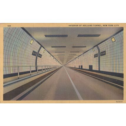Interior Holland Tunnel New York City Old Linen USA Postcard
