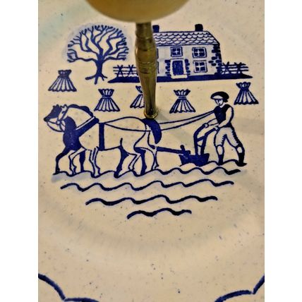 Vintage Provincial Blue Poppy Trail 10" Dinner Plate Horse Plow Field Haystacks