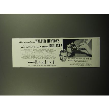 1949 Stereo Realist Camera Ad - The hands.. Walter Huston's
