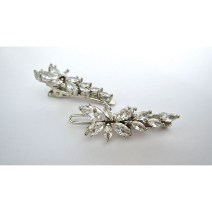 Small silver crystal flower leaf hair alligator clip barrette for fine thin hair
