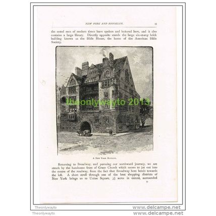 NEW YORK MANSION, USA, BOOK ILLUSTRATION (PRINT) 1891