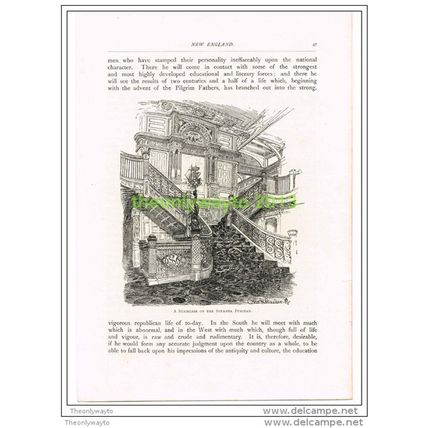 STAIRCASE ON THE STEAMER PURITAN, USA, BOOK ILLUSTRATION (PRINT) 1891