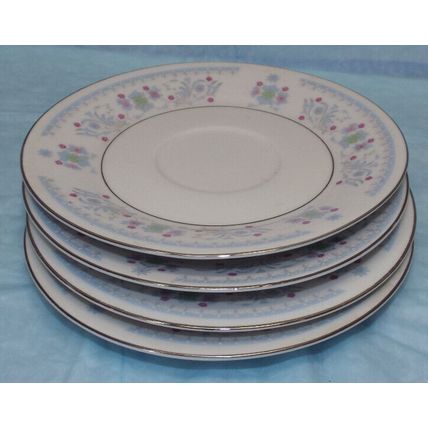 RARE Serenade 8225 Fine China Floral Roses Blue White Saucer Set of 4 - 6 3/8"