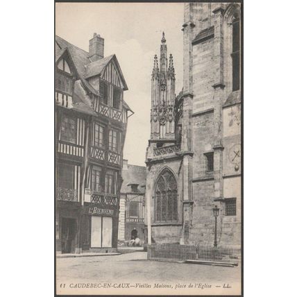 Vieilles Maisons, Place de l'Eglise, Caudebec-en-Caux, c.1910 - Lévy CPA LL11