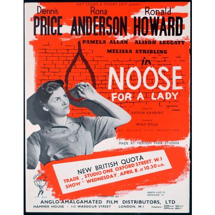 NOOSE FOR A LADY 1953 Dennis Price, Rona Anderson, Ronald Howard TRADE ADVERT