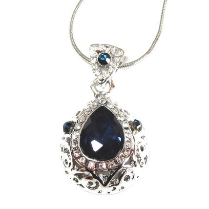 Beautiful Silver Sapphire Blue CZ Crystal Pendant WGP Necklace Gift Boxed