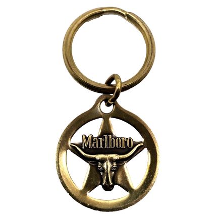 Vintage MARLBORO Keychain Longhorn Steer Star Logo Fob Advertising Cigarettes