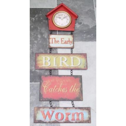 The Early Bird Wall Clock 70 CM Metal Shabby Chic Time Home Decor Gift
