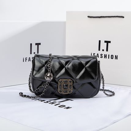 Women Leather Quilted Shoulder Bag with Chain Strap Trendy Clutch Satchel Ladies