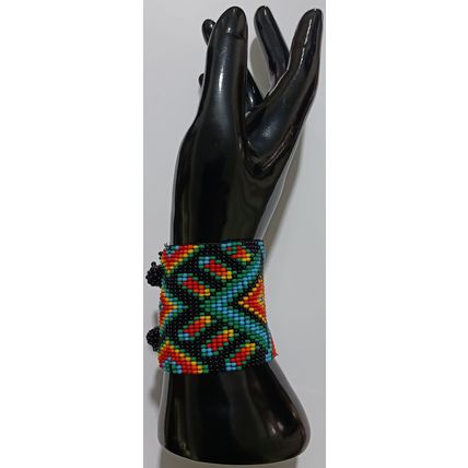 Traditional Huichol Art. Mexico Glass Seed Beads Bracelet. Tribal Diamonds 2