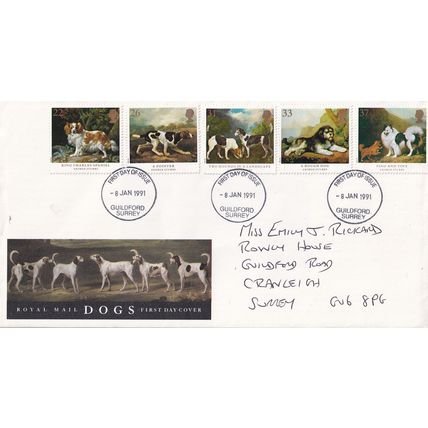 ROYAL MAIL First Day Cover JANUARY 1991 DOGS Postmark: Guildford Surrey