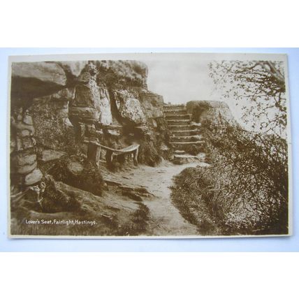 1929 sepia Postcard Lovers Seat, Fairlight, Hastings